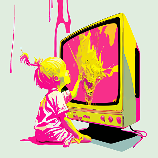 pink,yellow,vector,fantasy,young boy licking a TV