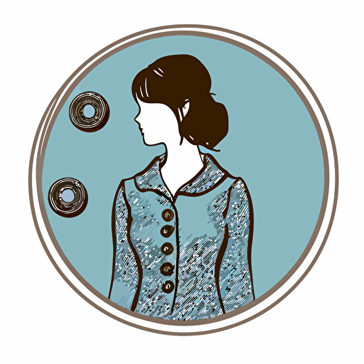 simple logo circular thread and buttons with backside of a brunette wearing a blue dress in the middle. Vector. Artistic. Boutique.