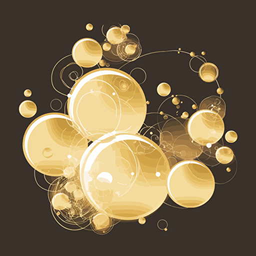 bold minimalist vector-style drawing of golden soap bubbles,