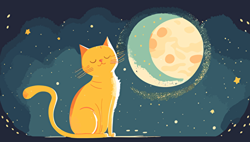 simple, 2d, vector, vector art, pastel, cat on the moon, Little Prince Style, colourful,