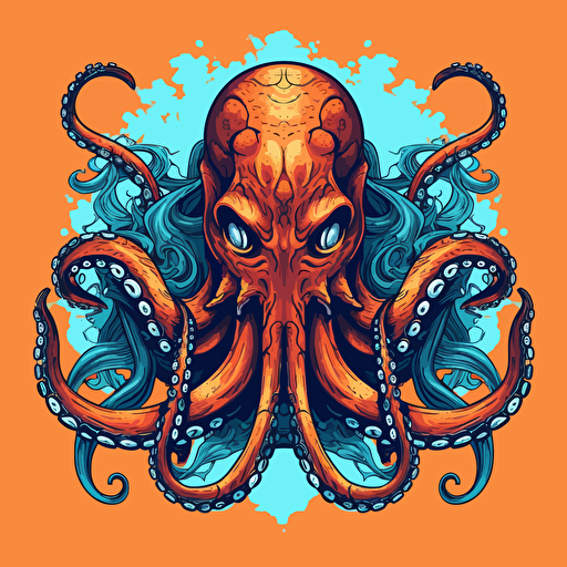angry octopus with 4 tentacles, the octopus is a side profile, illustration style vector image