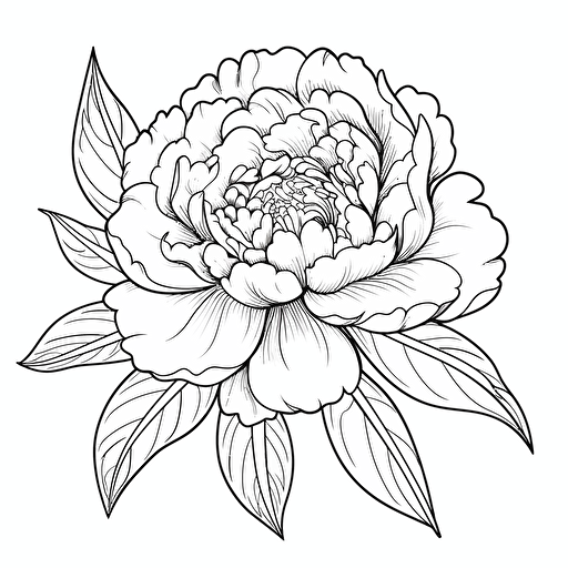 Peony flower ignorant style No Shadow. Cartoon. Coloring page. Vector. Simple.