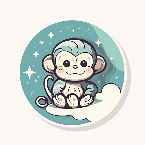 Die-cut sticker, Cute kawaii [monkey] sticker, white background, illustration minimalism, vector, Oceanic Tones