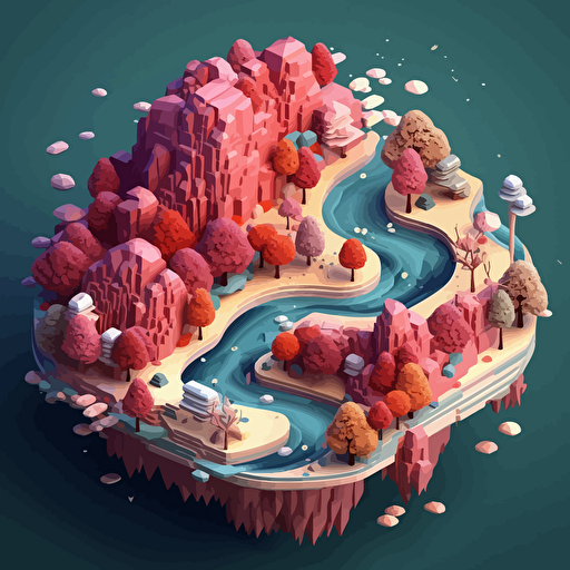 visualize interwoven data, isometric, vector shapes, nature theme, magical