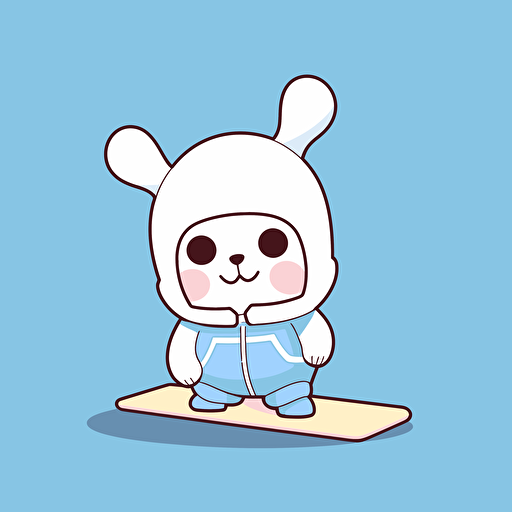 cartoon rabbit, simple vector style, riding snowboard, wearing a snow suit, chibi style