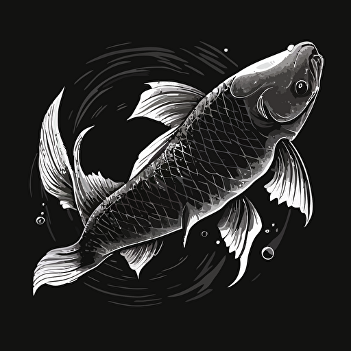 vector Koi Fish swimming in black and white