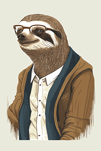 sloth, hipster clothes, vector art, minimalistic,