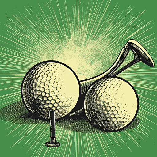vector art golf ball on the green by a set of golf clubs