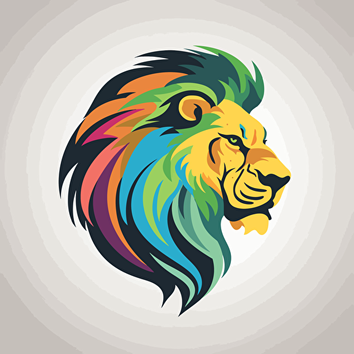 flat, vector, logo, lion head, facing right, modern, reliable colors,