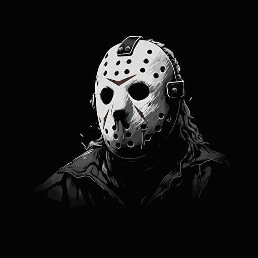 32 bit jason from Friday the 13th part 2, white on black background, no shading, 2D, vector