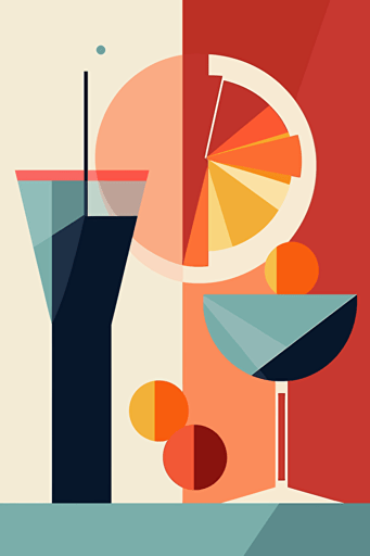Bloody Mary cocktail vector art, 1980s poster, pretty colours, geometric minimalism