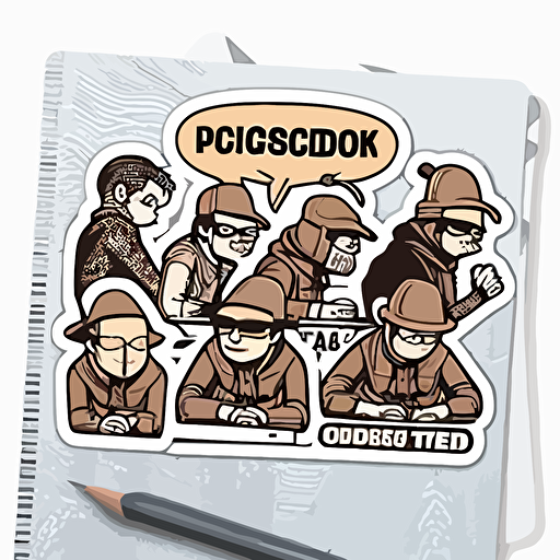sticker, hackers doing good, vector, contour, white background