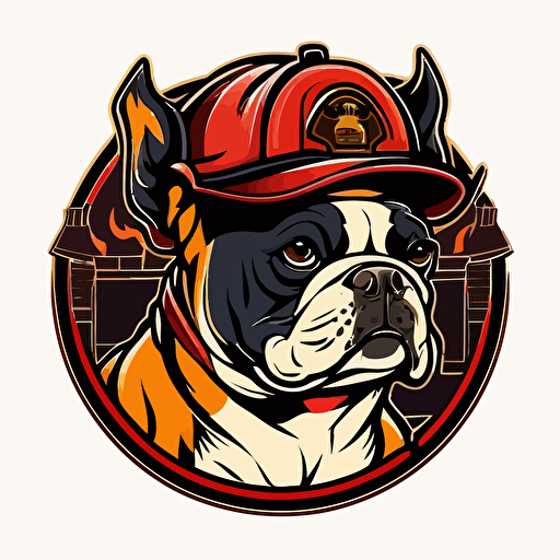 vector flat image of a firefighter logo style, circle, bull dog mascot