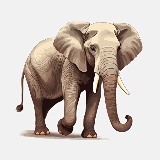 elephant, detailed, cartoon style, 2d oil painting clipart vector, creative and imaginative, hd, white background