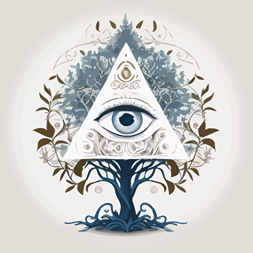 tree of life, ornate, all seeing eye, pyramid, vector, white