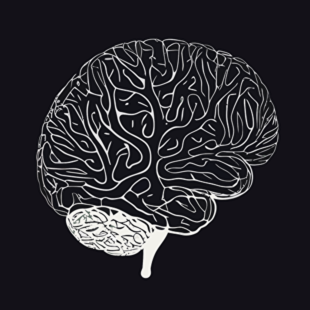 simple Vector line-drawing of a brain, top-down, linedrawing, black & white