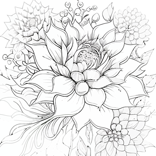 adult coloring page, floral lineart, vector