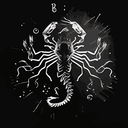 2d , vector , Scorpio, white on black background , v5