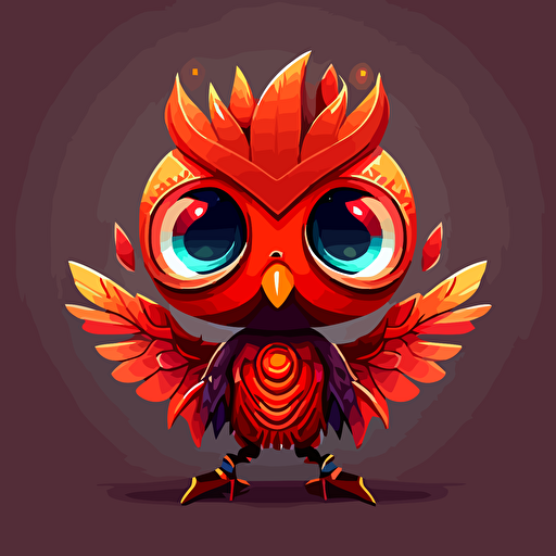 a cartoon mascot, robot, Phoenix, red, cute, big eyes style of vector design, flat colors, hot colors, flash animation, anthopomorphic