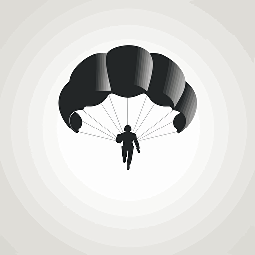 the simplest minimal icon, single color, 2d vector art, skydiving silhouette, black on white paper, no background.