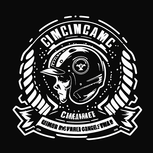 motorcycle club logo, spanners, motorcycle helmet, simple vector, black and white