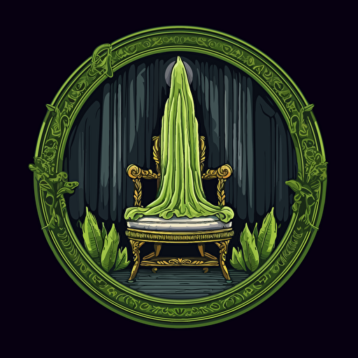 coin looking like a moon, in the middle a Asparagus sitting on a throne, vector