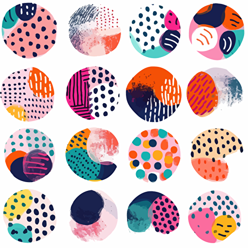 Hand drawn circle pattern of brush stroke. Vector seamless pattern set geometric texture shapes. Abstract background coolection of polka dot style in bright color. Decorative print with mosaic texture