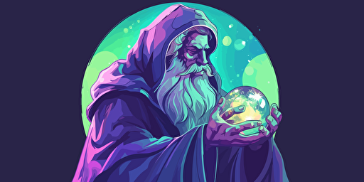 vector illustration designmilk of a wizard looking into a crystal ball palette is purple, blue, and green