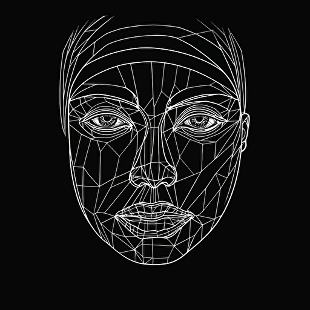 dark face, lineart, vector art, minimalistic, black background