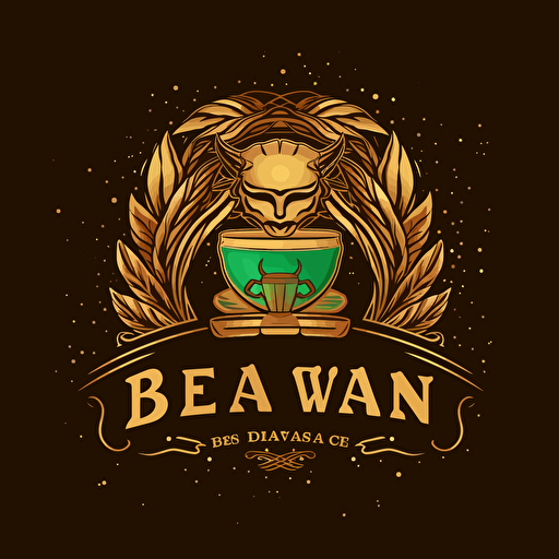a vector logo brand image for a online coffe and tea dropshipping webshop. Colors: brown, gold and green. Name: “brewvana”