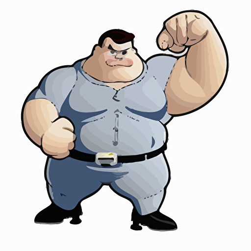 logo,mascot, simplistic, chubby policeman, flexing, vector, white background