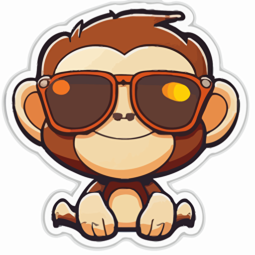 Sticker, Happy monkey in sunglasses, Kawaii, contour, vector, white background