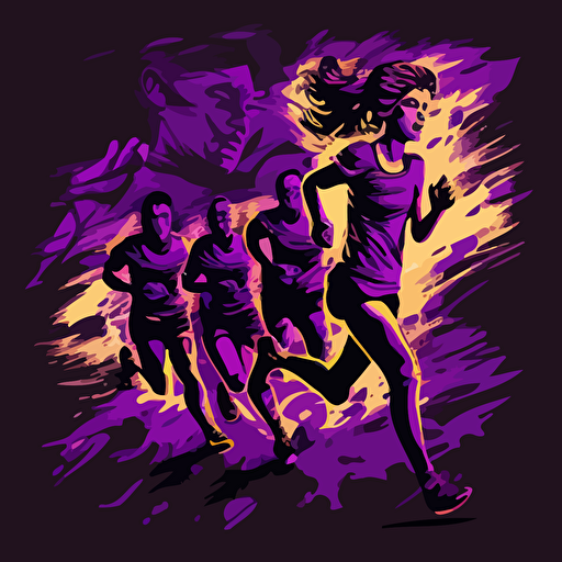 poster for a running, several people running, vector, purple