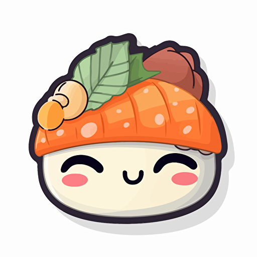 Cute Sushi, sticker, cartoon style, vector, White background,