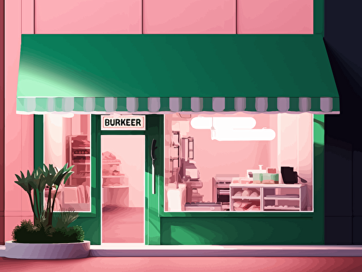 butcher's shop on pink millenium background vector illustration illustration, in the style of rendered in unreal engine, hiroshi nagai, light white and green, detailed world-building, carl kleiner, soft-focus