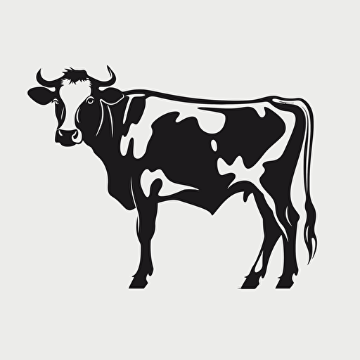 black and white cow vector, side view, very simple line, white background