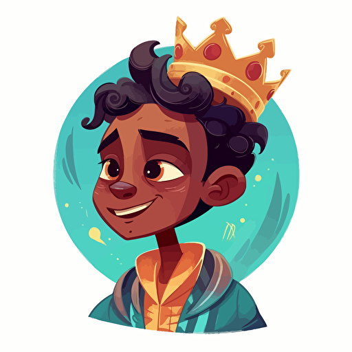 vector illustration of a adorable, cute black boy princes, Disney style, in vivid colors.