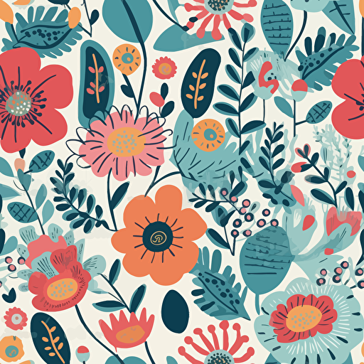 scandi style flowers in bloom, vibrant colours, vector