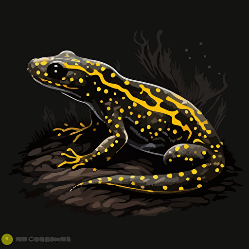 vector logo of a black and yellow spotted salamander with deep black background