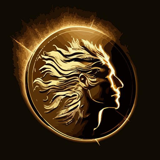 Gold coin icon. he is on the verge, side view. There is a magical glow around the coin. Bright and voluminous, vector.
