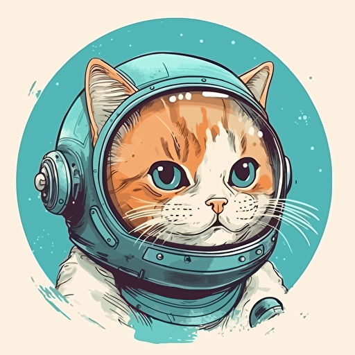 vector illustration of funny cat with a space helmet on his head