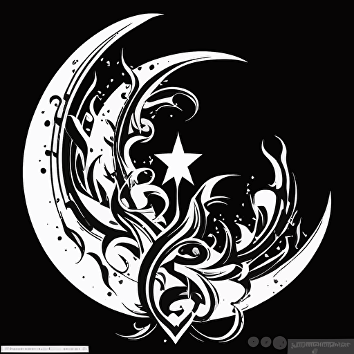 vector logo of a crescent moon and star, somewhat resembling the shape of an anchor, in black and white