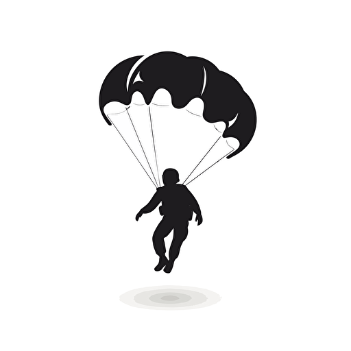 the simplest minimal icon, single color, 2d vector art, skydiving silhouette, black on white paper, no background.