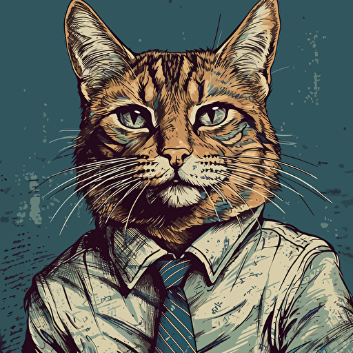 Vector art style cat looking confident, in the style of Micheal Parks, vector illustration