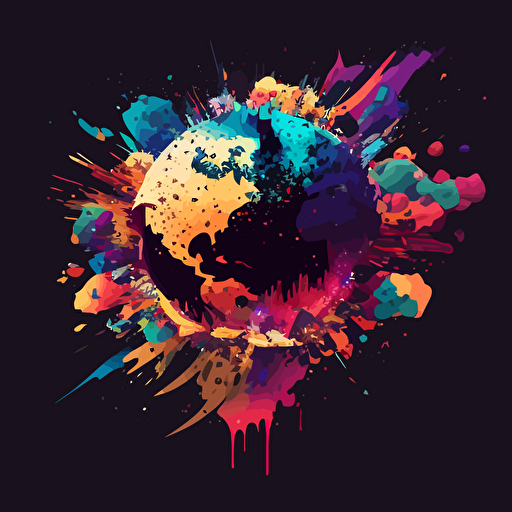 colorful vector art, exploding continent in space