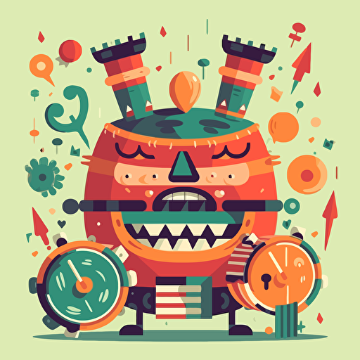 Drum music in a vector art cartoon style, flat color,