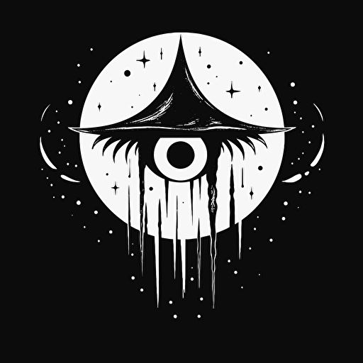 occult moon with a goat eye inside with 3 tears, minimalist logo, flat vector, black and white