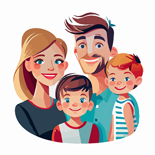 family of 4, happy, vector, white background