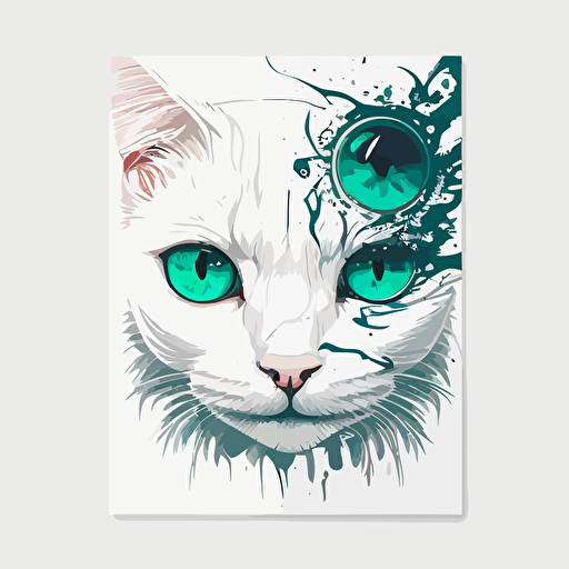 white cat with one green and one blue eye illustartion vector svg anime comic book style