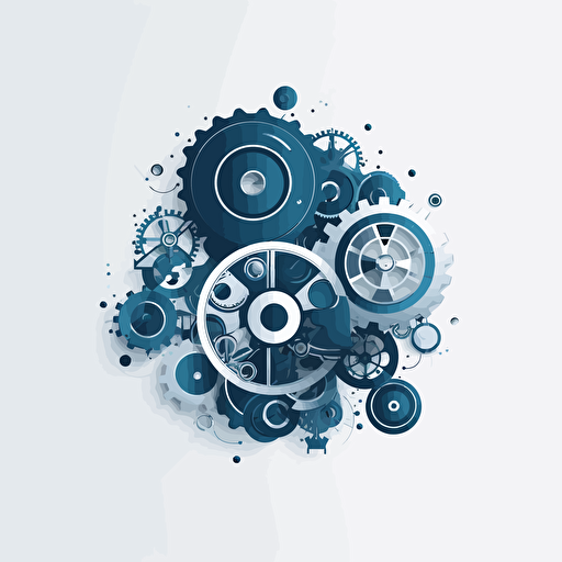 mechanical clockwork vector illustration, logo, simple, shades of blue, modern, white background,